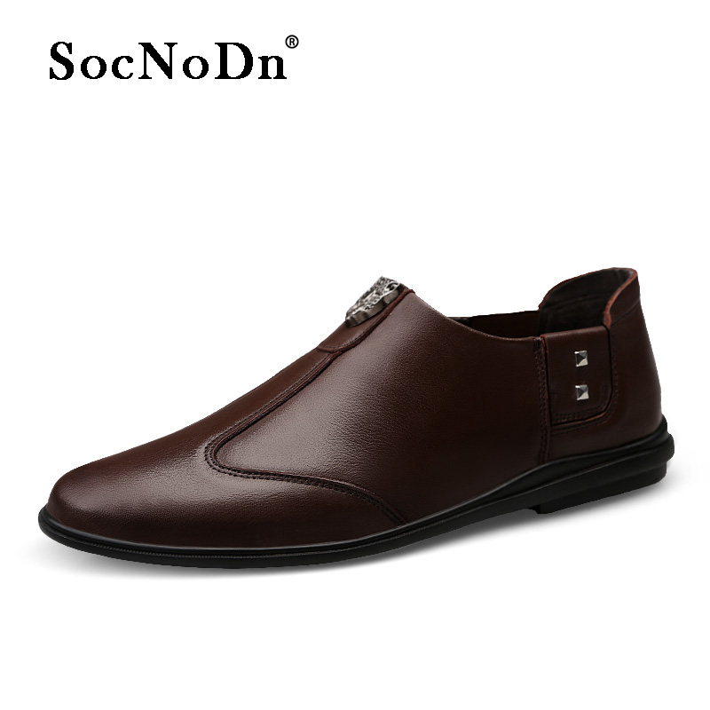 SocNoDn Men Luxury Fashion Dress Formal Casual Genuine Leather Wedding Office Shoes Loafers Soft