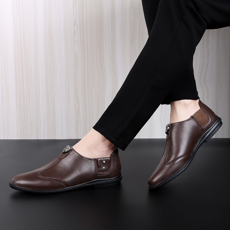 SocNoDn Men Luxury Fashion Dress Formal Casual Genuine Leather Wedding Office Shoes Loafers Soft