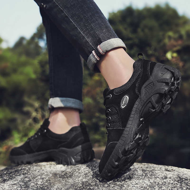 SocNoDn Men Ankle Boots Casual Mesh Fabric+Leather Outdoor Walking Hiking Work Shoes Boots Quality