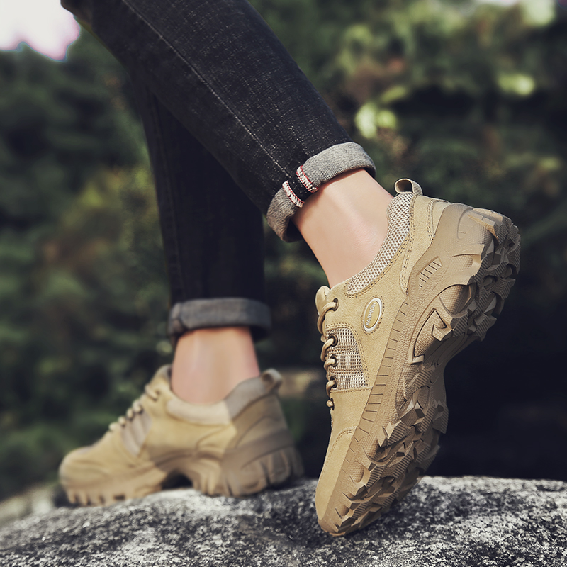 SocNoDn Men Ankle Boots Casual Mesh Fabric+Leather Outdoor Walking Hiking Work Shoes Boots Quality