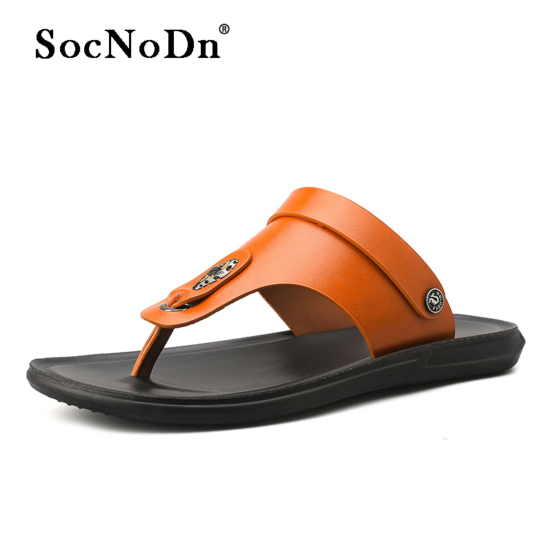 SocNoDn Men Fashion Casual Leather Beach Sandals Flip Flops Hiking Shoes Slippers Sandals Quality