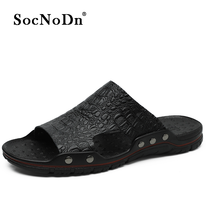 SocNoDn Men's Fashion Casual Leather Slippers Outdoor Walking Shoes Sandals Slippers