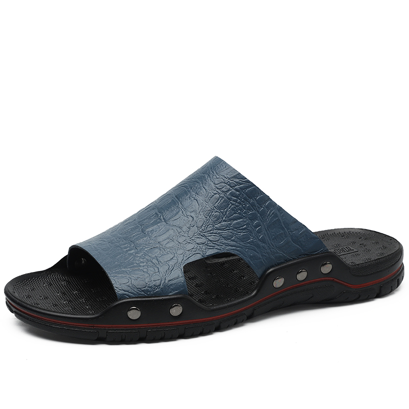 SocNoDn Men's Fashion Casual Leather Slippers Outdoor Walking Shoes Sandals Slippers