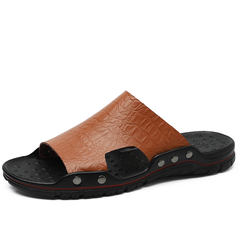 SocNoDn Men's Fashion Casual Leather Slippers Outdoor Walking Shoes Sandals Slippers