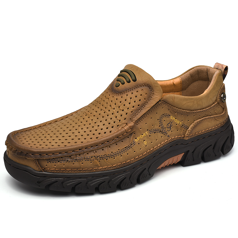 SocNoDn Luxury Men's Fashion Hollow Genuine Leather Shoes Loafers Men Casual Hiking Sneakers Boots