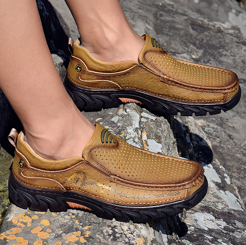 SocNoDn Luxury Men's Fashion Hollow Genuine Leather Shoes Loafers Men Casual Hiking Sneakers Boots