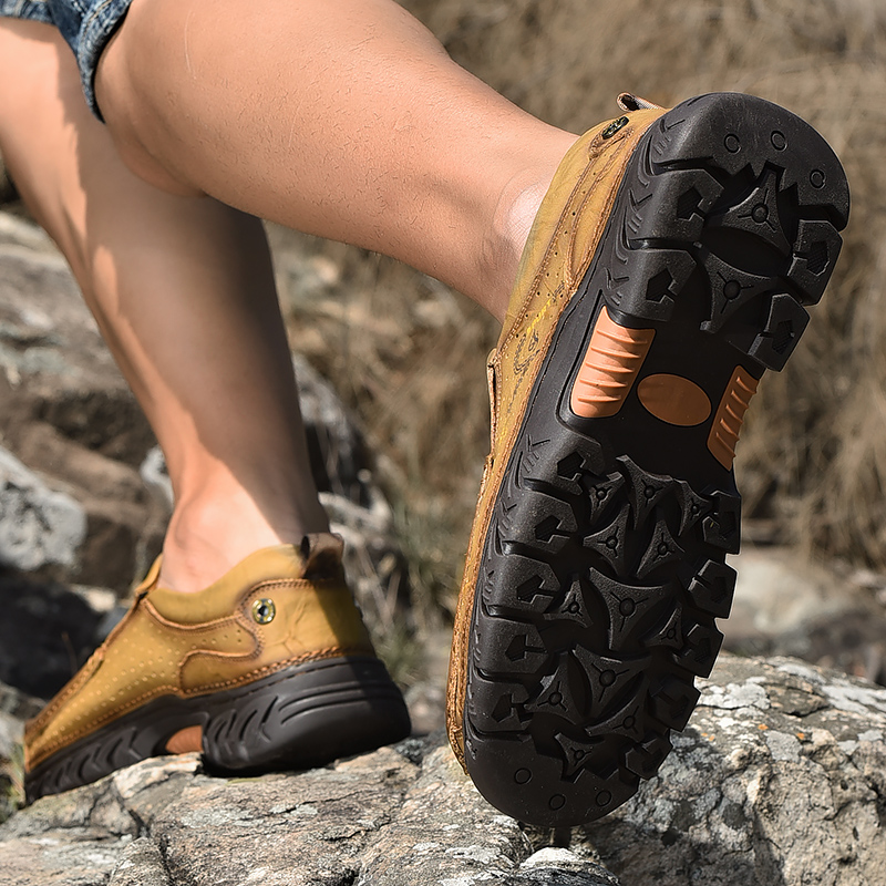 SocNoDn Luxury Men's Fashion Hollow Genuine Leather Shoes Loafers Men Casual Hiking Sneakers Boots