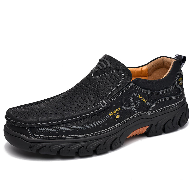 SocNoDn Luxury Men's Fashion Hollow Genuine Leather Shoes Loafers Men Casual Hiking Sneakers Boots