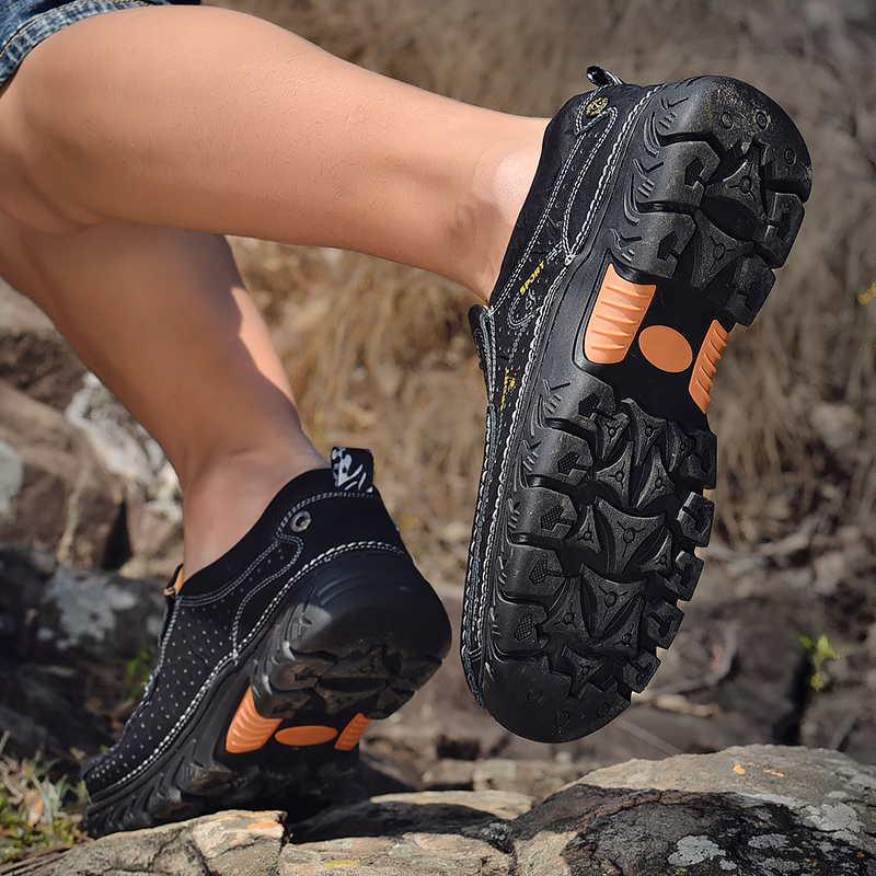 SocNoDn Luxury Men's Fashion Hollow Genuine Leather Shoes Loafers Men Casual Hiking Sneakers Boots