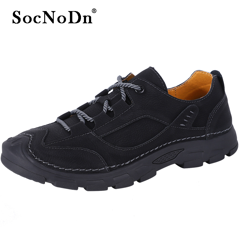 SocNoDn Men's Fashion Casual Luxury Handwork Leather Low-top Boots Men Hiking Worker Sneakers Shoes