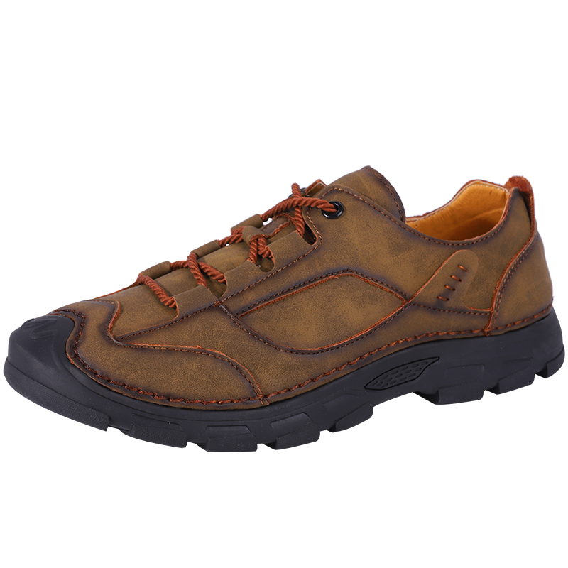 SocNoDn Men's Fashion Casual Luxury Handwork Leather Low-top Boots Men Hiking Worker Sneakers Shoes