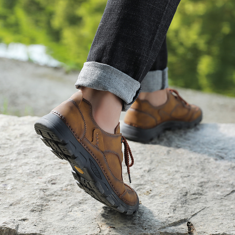 SocNoDn Men's Fashion Casual Luxury Handwork Leather Low-top Boots Men Hiking Worker Sneakers Shoes