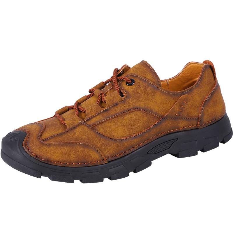 SocNoDn Men's Fashion Casual Luxury Handwork Leather Low-top Boots Men Hiking Worker Sneakers Shoes