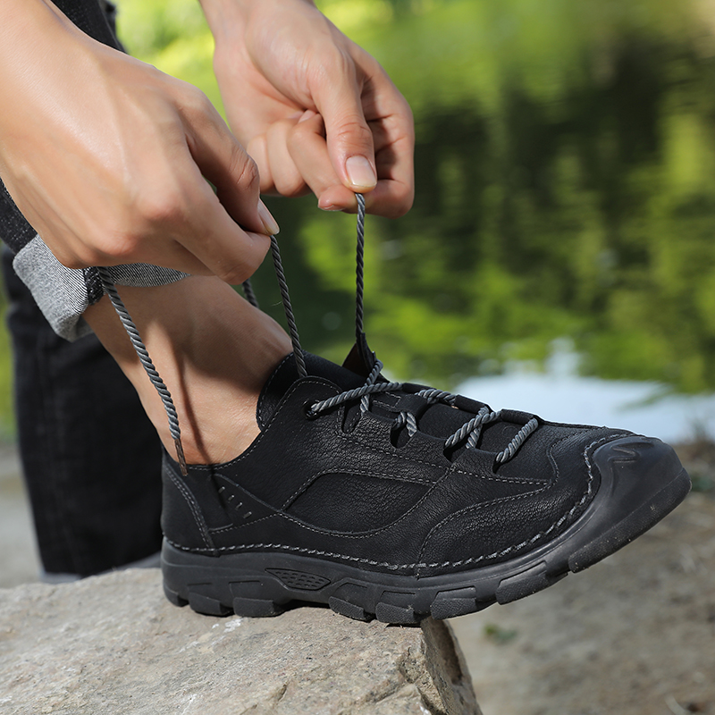 SocNoDn Men's Fashion Casual Luxury Handwork Leather Low-top Boots Men Hiking Worker Sneakers Shoes