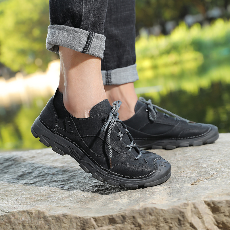 SocNoDn Men's Fashion Casual Luxury Handwork Leather Low-top Boots Men Hiking Worker Sneakers Shoes