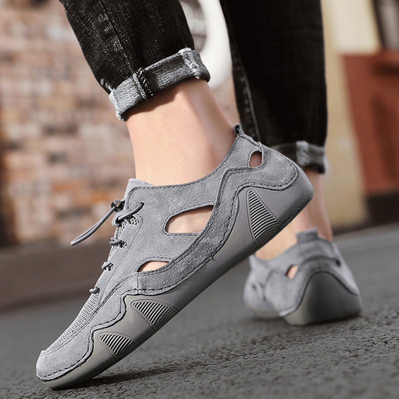 SocNoDn Men's Luxury Fashion Casual Hollow Leather Slippers Sandals Walking Hiking Shoes Slippers