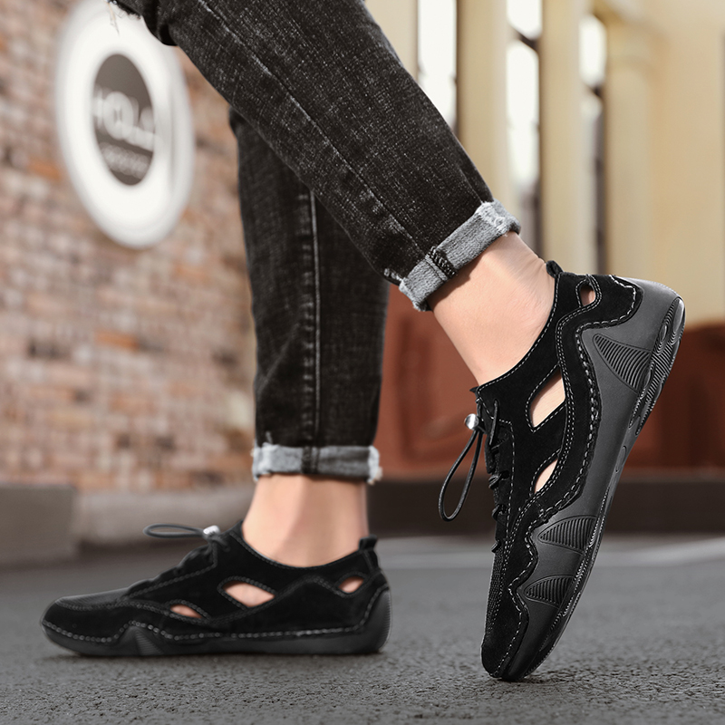 SocNoDn Men's Luxury Fashion Casual Hollow Leather Slippers Sandals Walking Hiking Shoes Slippers