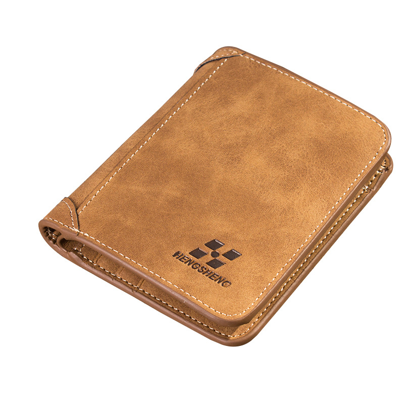 Men's wallet men's short paragraph matte leather wallet retro three fold vertical wallet