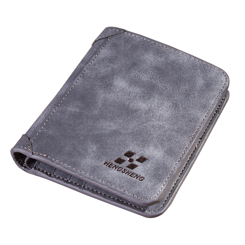 Men's wallet men's short paragraph matte leather wallet retro three fold vertical wallet