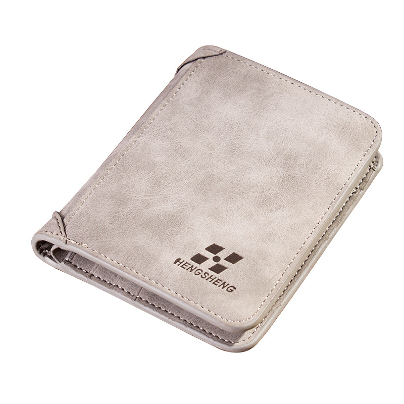 Men's wallet men's short paragraph matte leather wallet retro three fold vertical wallet