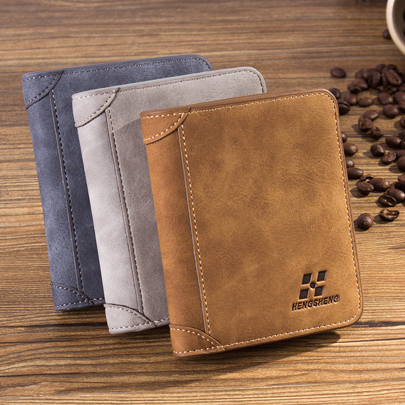 Men's wallet men's short paragraph matte leather wallet retro three fold vertical wallet