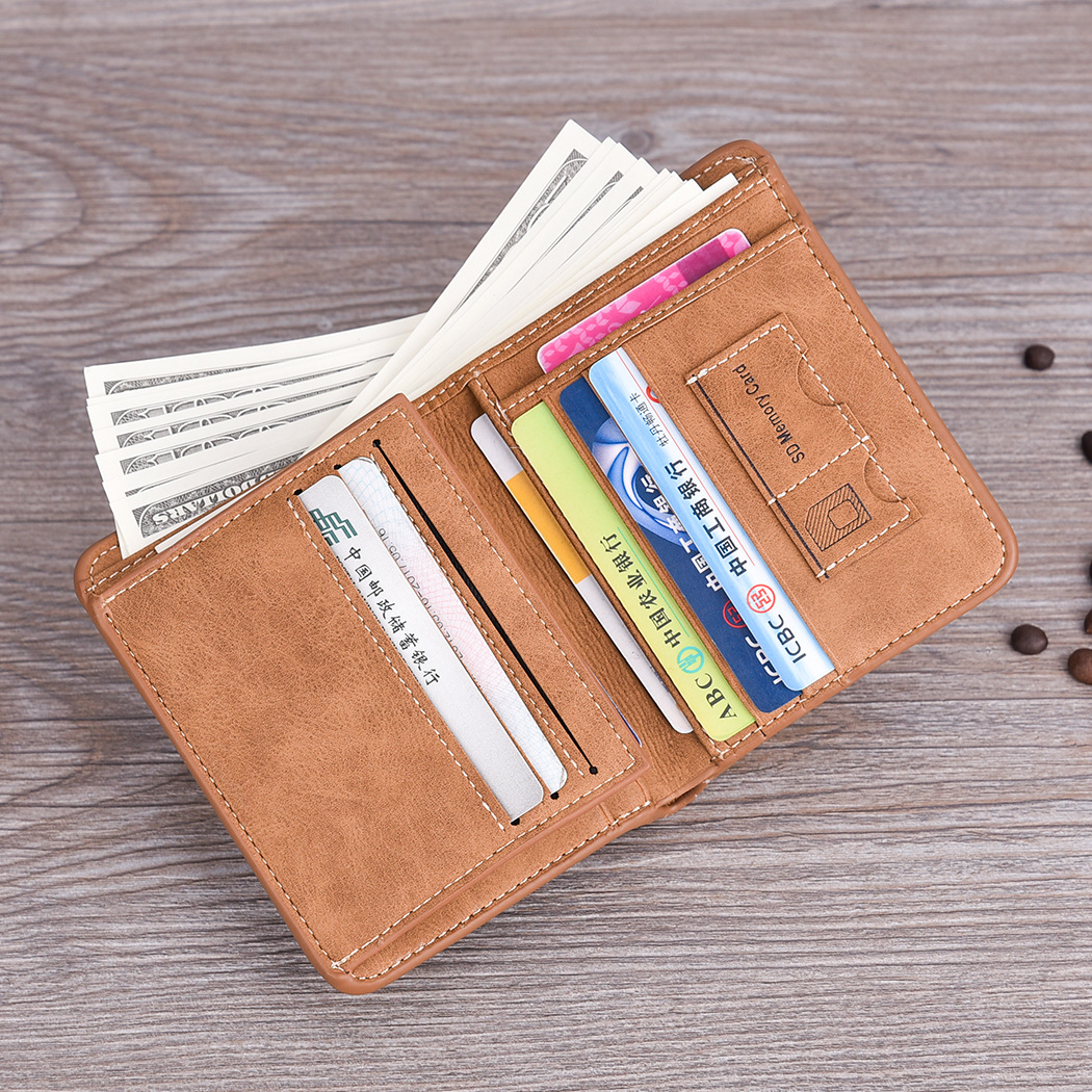 Men's wallet men's short paragraph matte leather wallet retro three fold vertical wallet