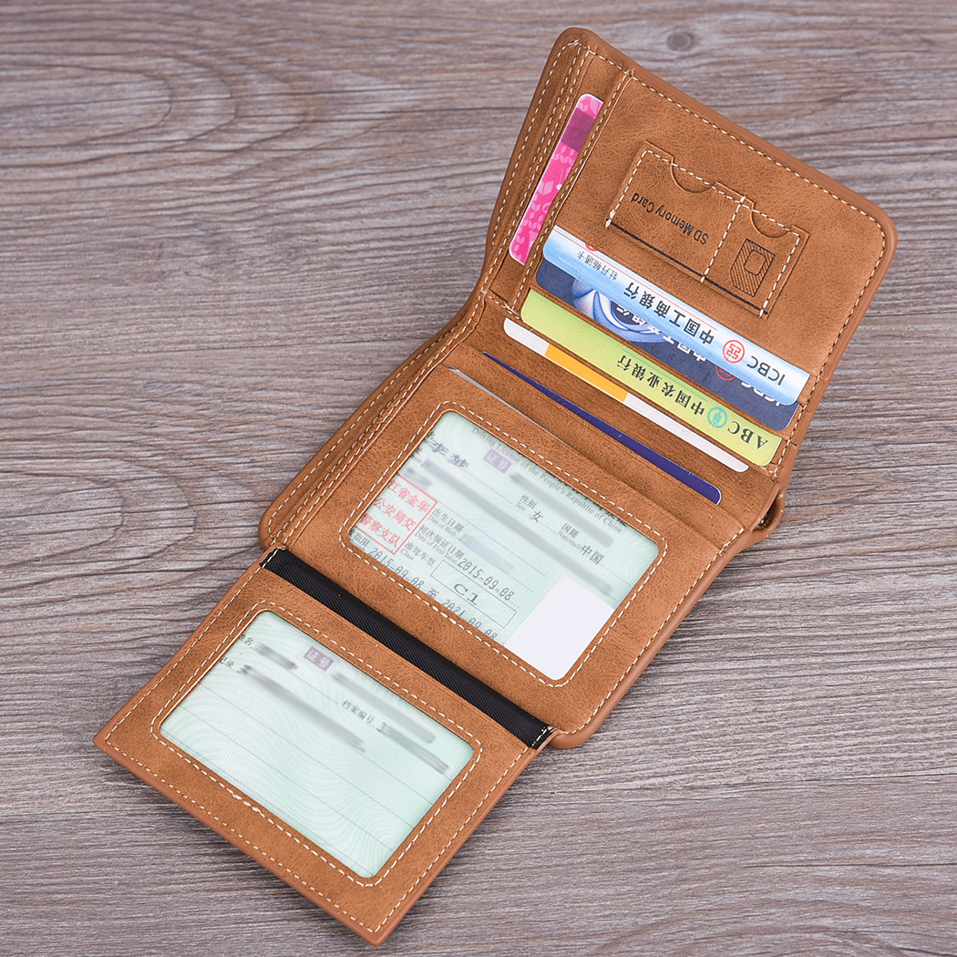 Men's wallet men's short paragraph matte leather wallet retro three fold vertical wallet