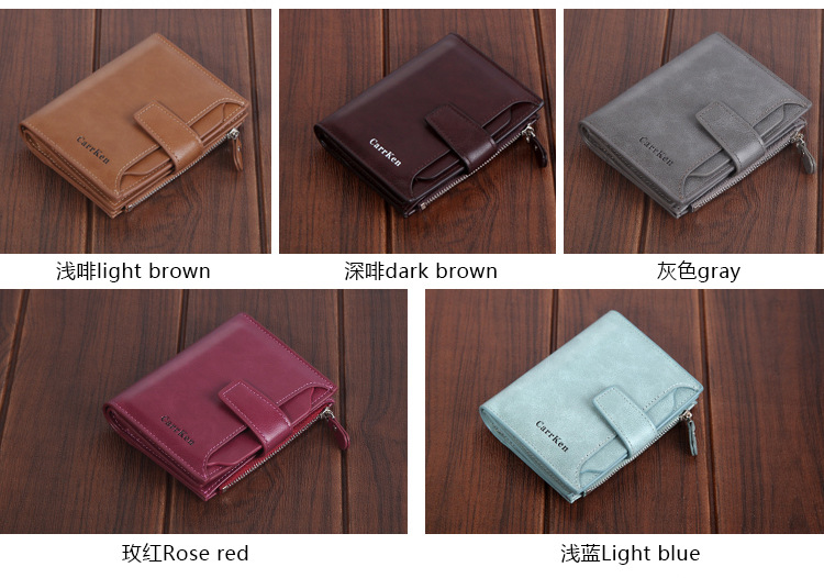 Men's wallet short button wallet large capacity zipper oil wax leather fashion purse
