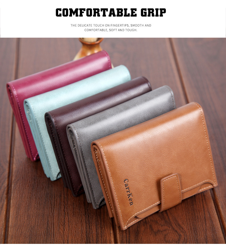 Men's wallet short button wallet large capacity zipper oil wax leather fashion purse
