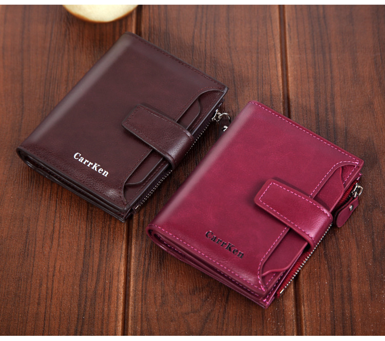 Men's wallet short button wallet large capacity zipper oil wax leather fashion purse