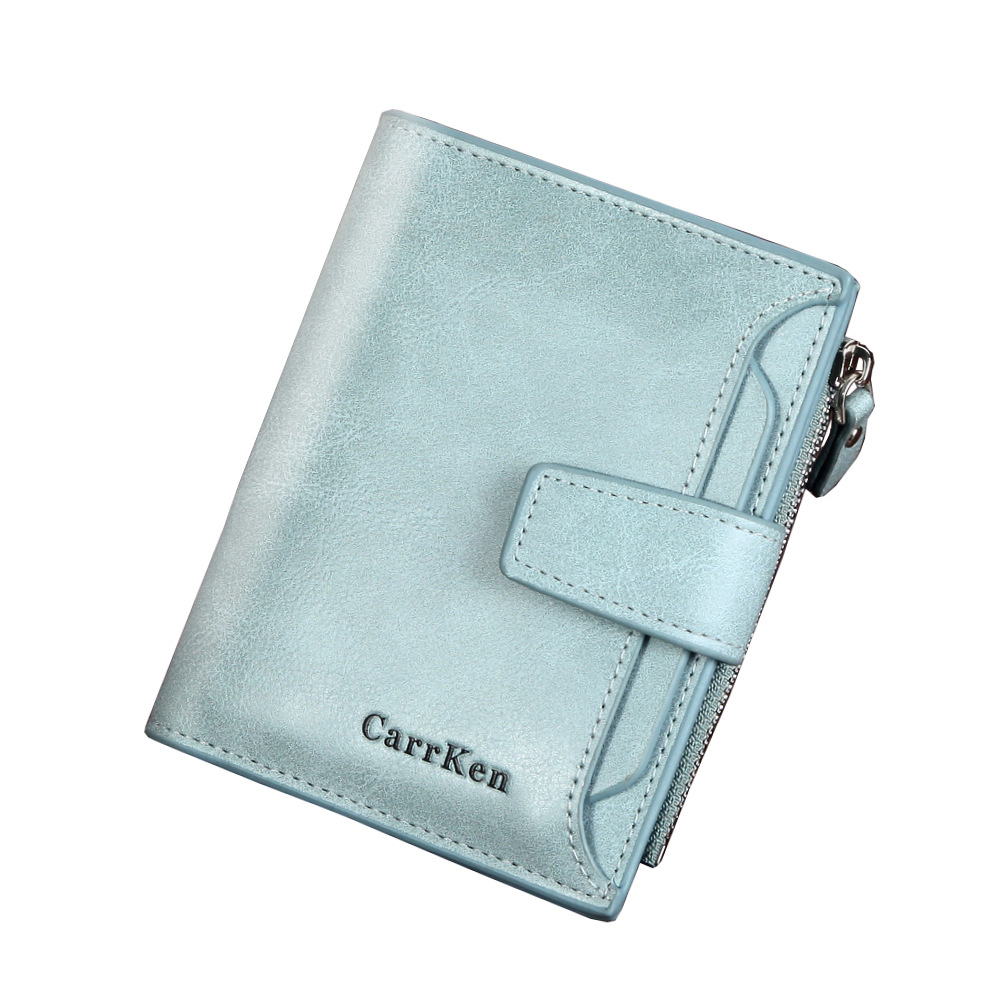 Men's wallet short button wallet large capacity zipper oil wax leather fashion purse