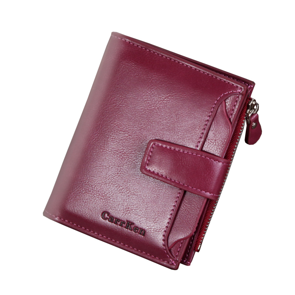 Men's wallet short button wallet large capacity zipper oil wax leather fashion purse