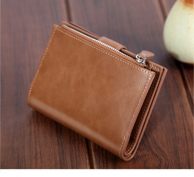 Men's wallet short button wallet large capacity zipper oil wax leather fashion purse