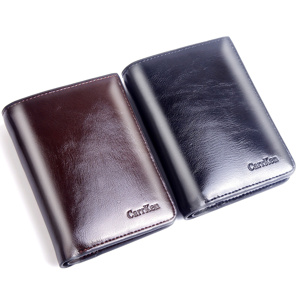 Men's Wallet Short Zipper Buckle Oil Wax Skin Multi-Function Wallet Men Large Capacity