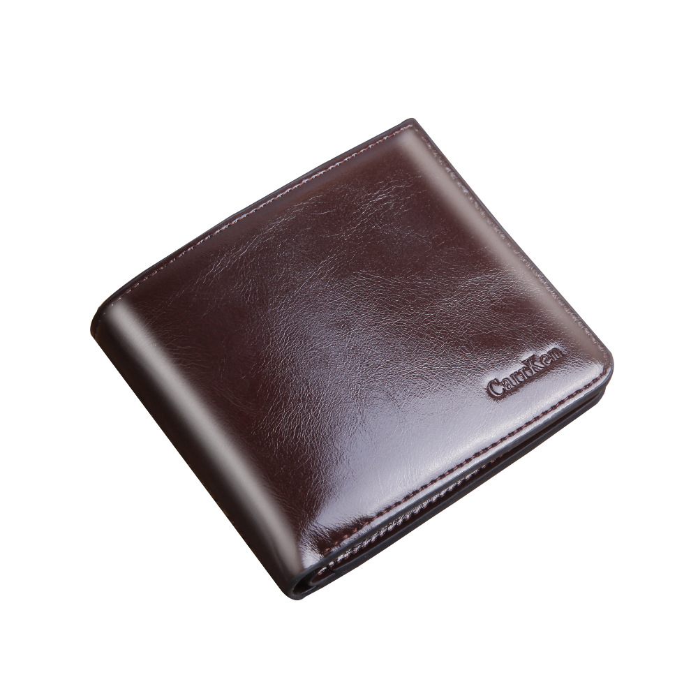 Men's Wallet Short Zipper Buckle Oil Wax Skin Multi-Function Wallet Men Large Capacity