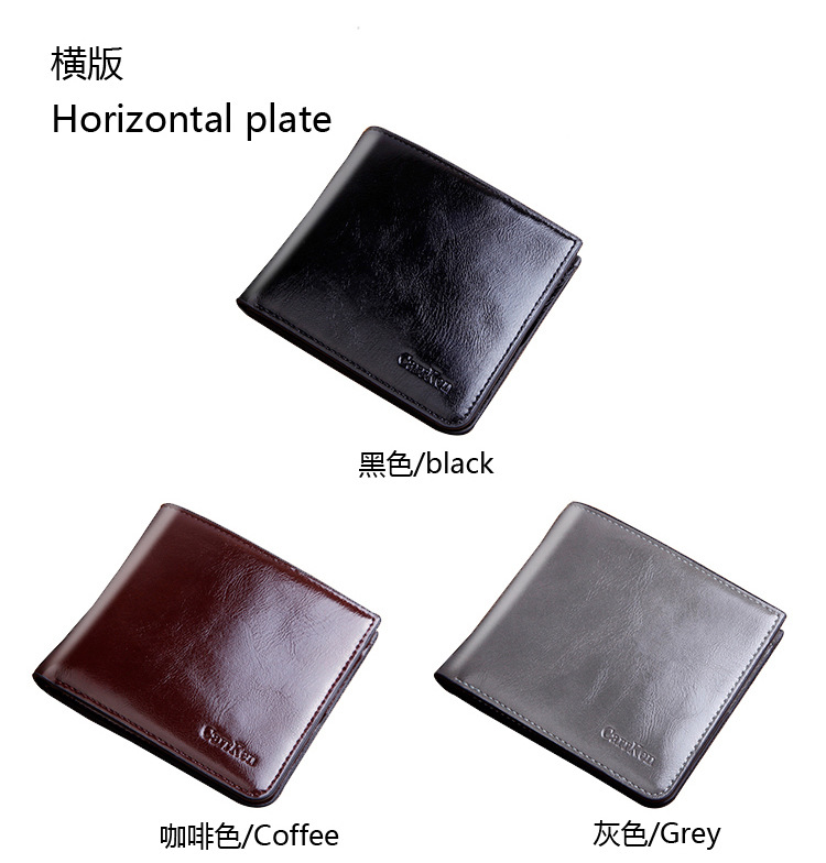 Men's Wallet Short Zipper Buckle Oil Wax Skin Multi-Function Wallet Men Large Capacity