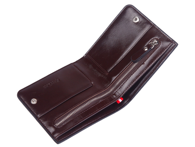 Men's Wallet Short Zipper Buckle Oil Wax Skin Multi-Function Wallet Men Large Capacity