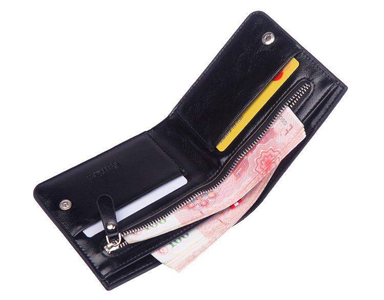 Men's Wallet Short Zipper Buckle Oil Wax Skin Multi-Function Wallet Men Large Capacity
