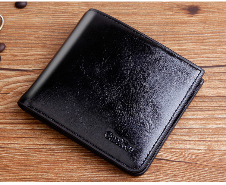 Men's Wallet Short Zipper Buckle Oil Wax Skin Multi-Function Wallet Men Large Capacity