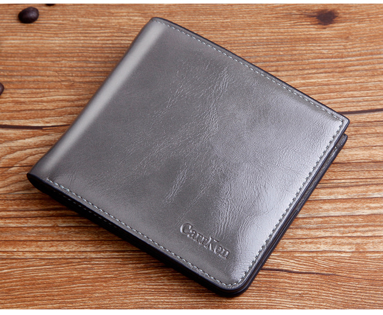 Men's Wallet Short Zipper Buckle Oil Wax Skin Multi-Function Wallet Men Large Capacity