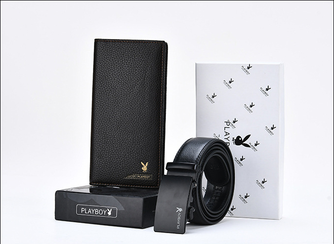 Men's belt long wallet gift set leather automatic buckle belt youth pants belt gift box