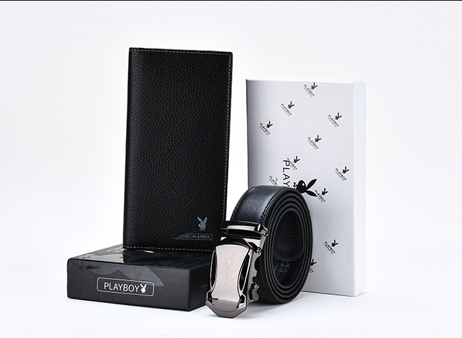 Men's belt long wallet gift set leather automatic buckle belt youth pants belt gift box