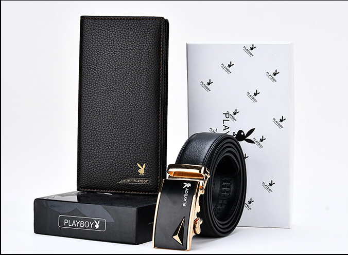 Men's belt long wallet gift set leather automatic buckle belt youth pants belt gift box