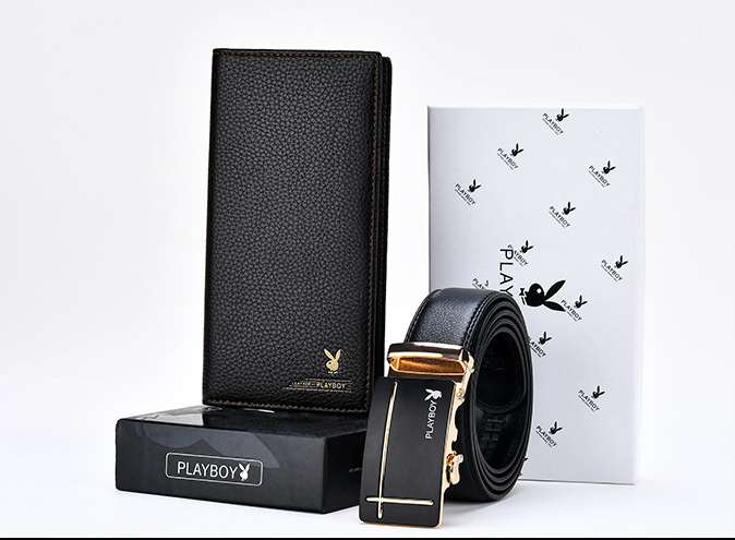 Men's belt long wallet gift set leather automatic buckle belt youth pants belt gift box