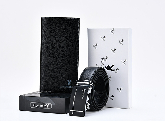 Men's belt long wallet gift set leather automatic buckle belt youth pants belt gift box