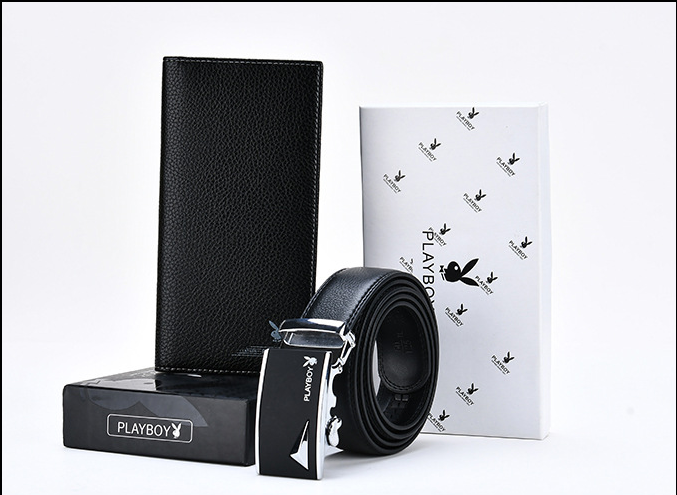 Men's belt long wallet gift set leather automatic buckle belt youth pants belt gift box