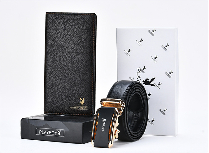 Men's belt long wallet gift set leather automatic buckle belt youth pants belt gift box