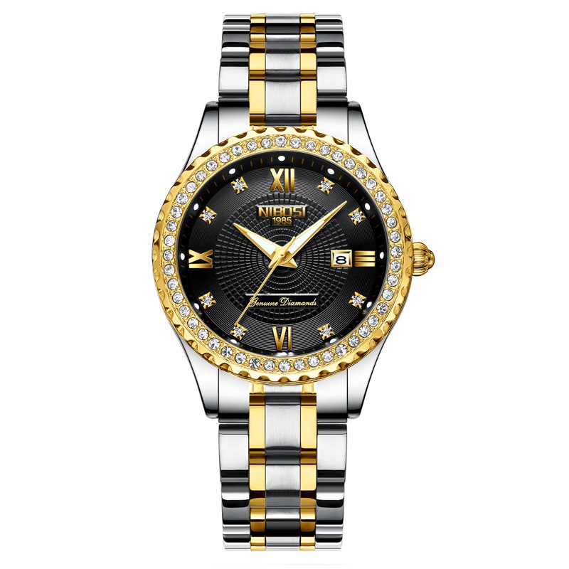 Nibosi Watch Casual Women's Steel Belt Couple Women's Watch Waterproof Luminous Diamond Table