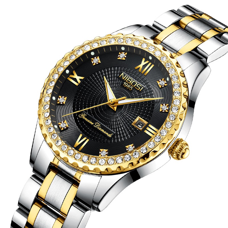 Nibosi Watch Casual Women's Steel Belt Couple Women's Watch Waterproof Luminous Diamond Table