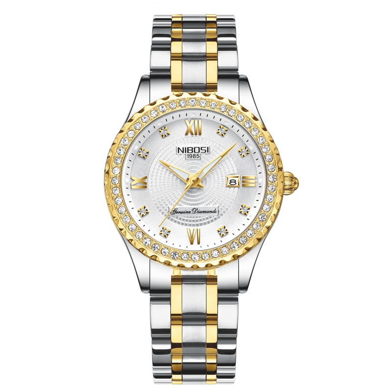 Nibosi Watch Casual Women's Steel Belt Couple Women's Watch Waterproof Luminous Diamond Table